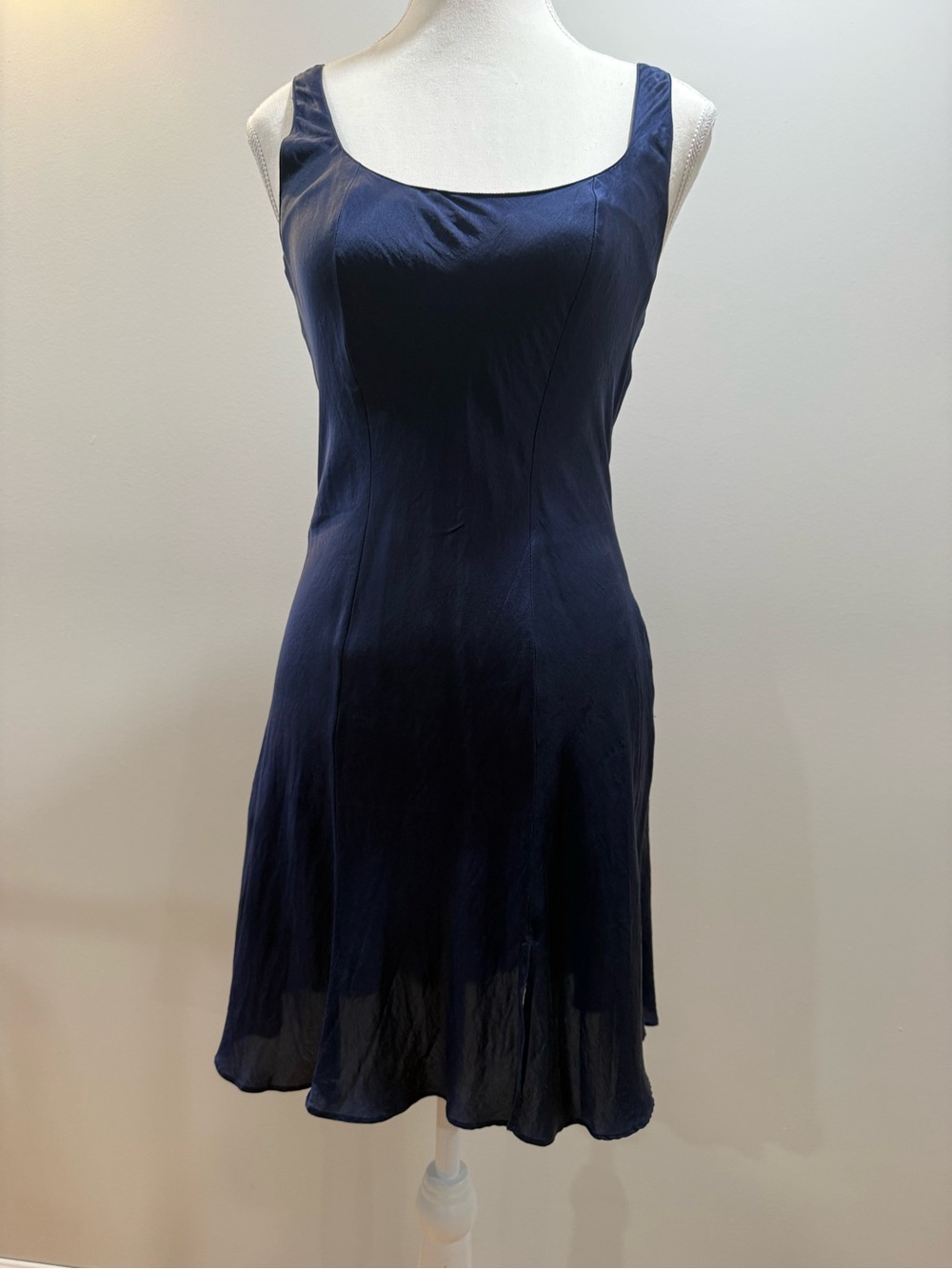 Silk Navy Scoop Neck Slip Dress